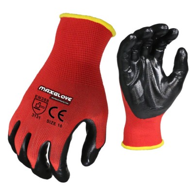 Wholesale 13g Polyester Black Coated Industrial Work Safety Gloves With Printing Logo